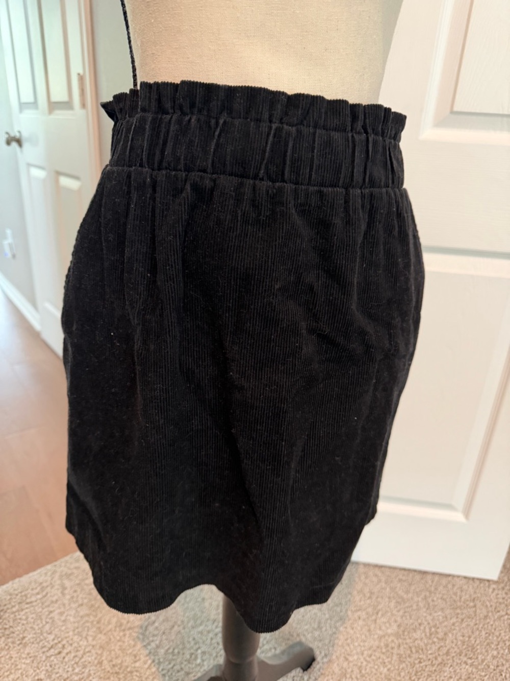 Black Corduroy Paper Bag Waist Skirt